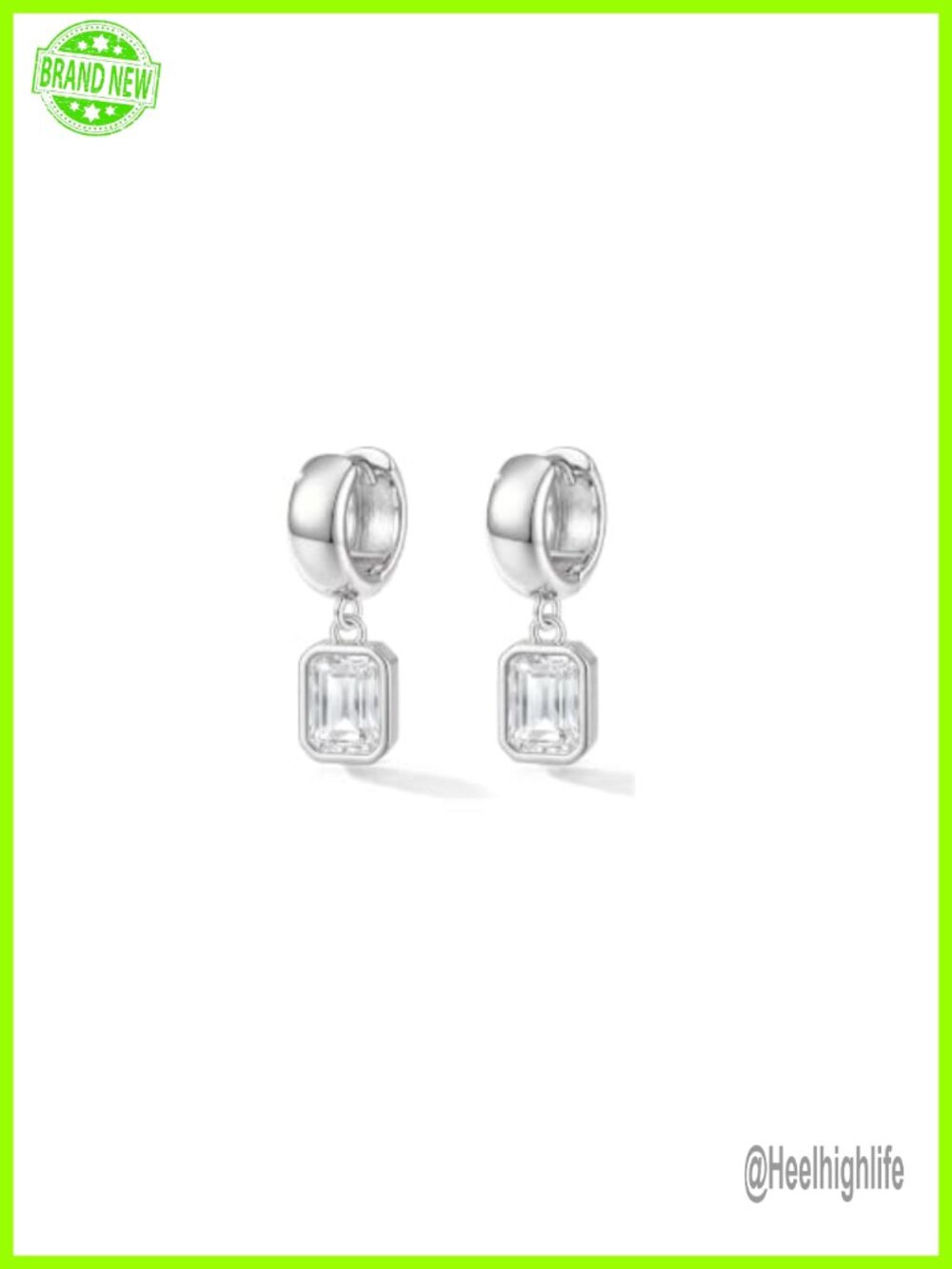 Chunky Dangle Earrings Sterling Silver Plated Bezel CZ Drop Women Jewelry